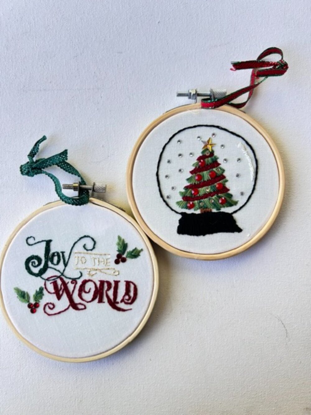 Set of 2 Hand Embroidered Christmas Ornaments | 4" Hoop Ornaments |